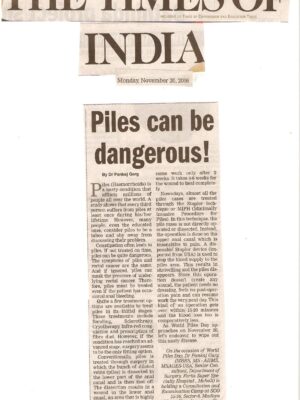 The Times of India-Nov 20,2006- Piles can be dangerous