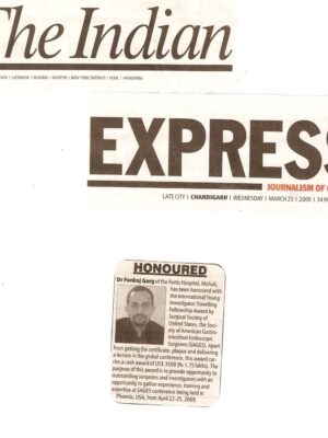 Indian Express- March 25, 2009- Dr Garg Honoured