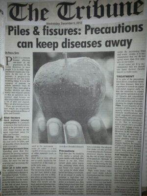 The Tribune (National Edition)- December 5, 2012- Piles & fissures: Precautions can keep diseases away