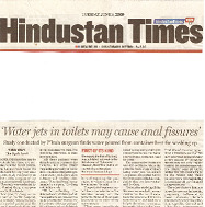 Hindustan Times- June 9, 2009- Water jets in toilets may cause anal fissures