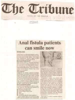 The Tribune (National Edition) - 24 Jan, 2007- Anal fistula patients can smile now